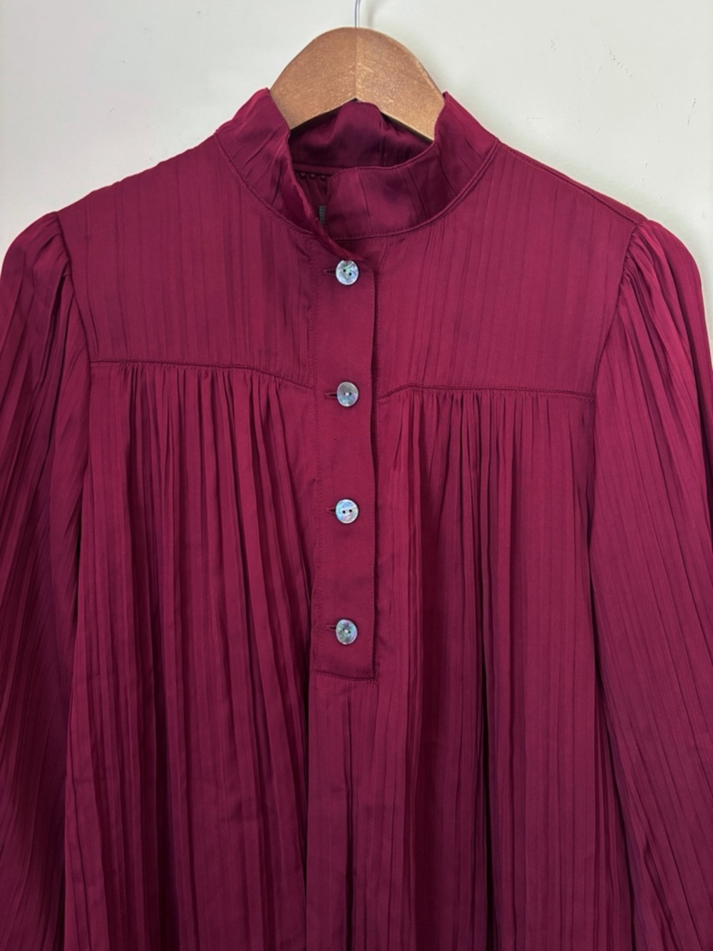 Anthropologie Burgundy Pleated Relaxed Shimmer Blouse Small Office Chic NEW NWT - Picture 3 of 8